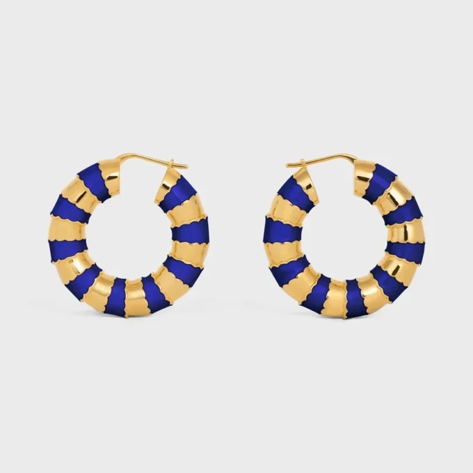 Frosted Hoops in Enamel and Brass with Gold Finish Frosted Hoops in Enamel and Brass with Gold Finish