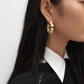 Frosted Hoops in Enamel and Brass with Gold Finish