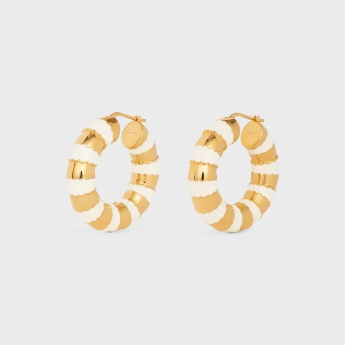Frosted Hoops in Enamel and Brass with Gold Finish Frosted Hoops in Enamel and Brass with Gold Finish