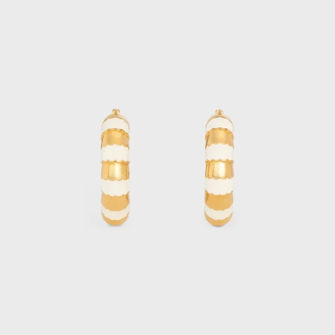 Frosted Hoops in Enamel and Brass with Gold Finish Frosted Hoops in Enamel and Brass with Gold Finish