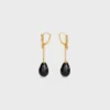 Green Thumb Leaf Earring in Onyx and Brass with Gold Finish