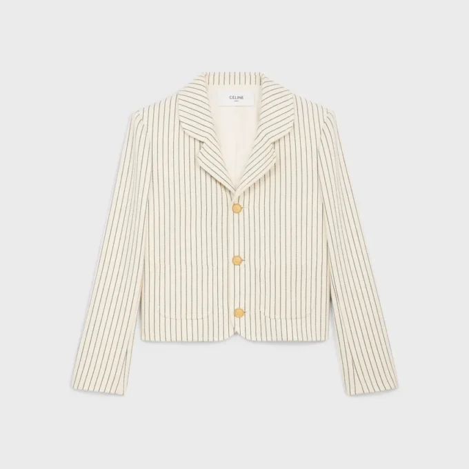 Jacket in Striped Cotton Gabardine