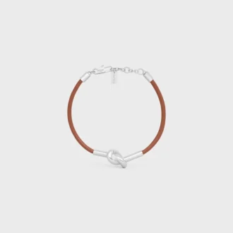 Knot Bracelet in Calfskin and Brass with Rhodium Finish
