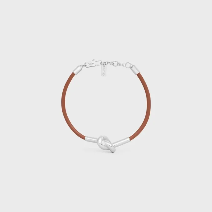 Knot Bracelet in Calfskin and Brass with Rhodium Finish