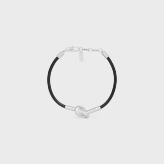 Knot Bracelet in Calfskin and Brass with Rhodium Finish