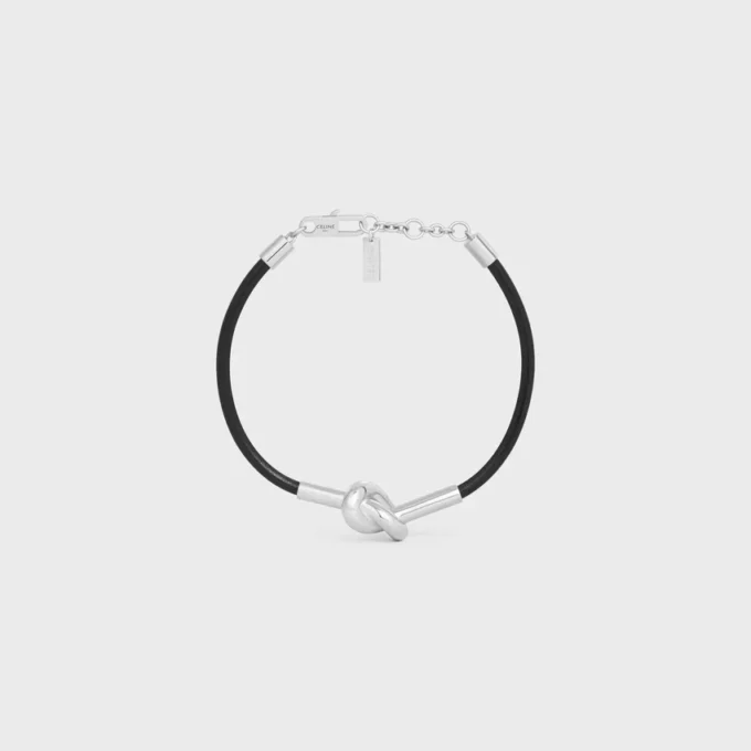 Knot Bracelet in Calfskin and Brass with Rhodium Finish