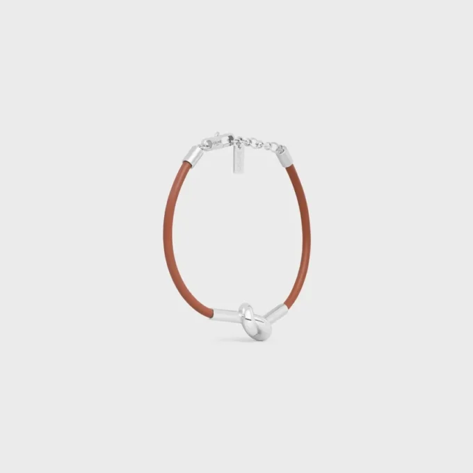 Knot Bracelet in Calfskin and Brass with Rhodium Finish