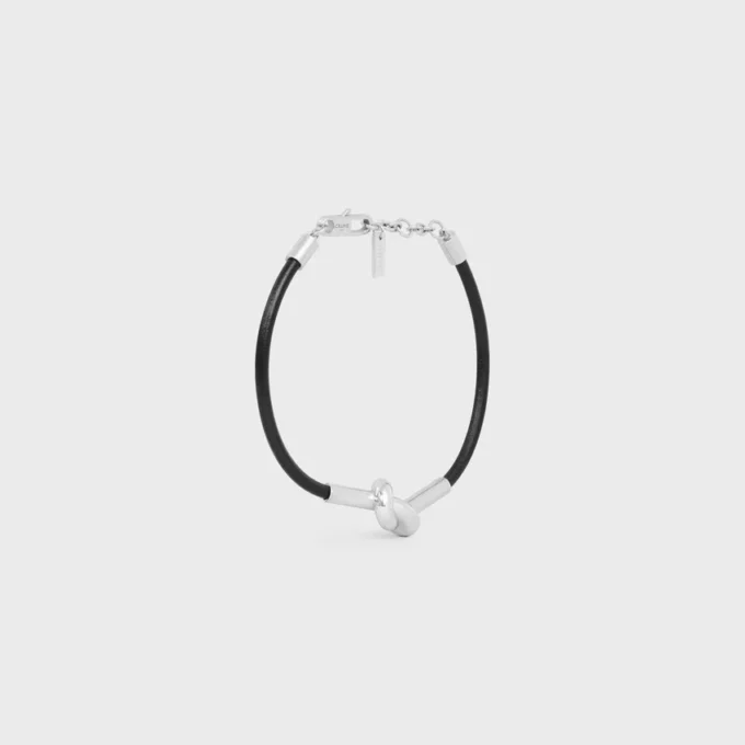 Knot Bracelet in Calfskin and Brass with Rhodium Finish