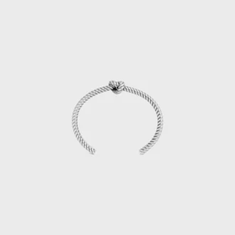 Knot Cord Patterned Cuff in Brass with Rhodium Finish