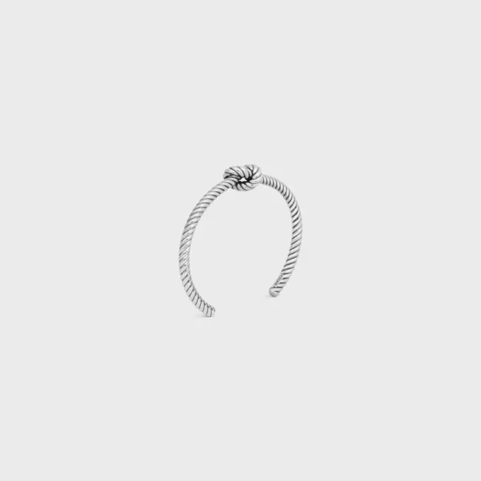Knot Cord Patterned Cuff in Brass with Rhodium Finish