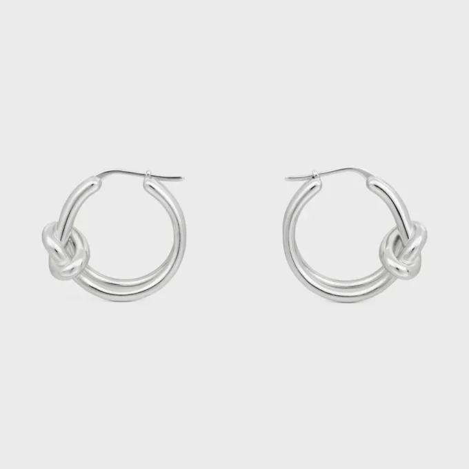 Knot Double Hoops in Brass with Rhodium Finish Knot Double Hoops in Brass with Rhodium Finish