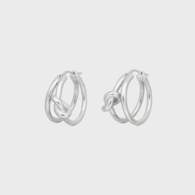 Knot Double Hoops in Brass with Rhodium Finish Knot Double Hoops in Brass with Rhodium Finish