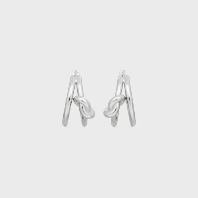 Knot Double Hoops in Brass with Rhodium Finish Knot Double Hoops in Brass with Rhodium Finish