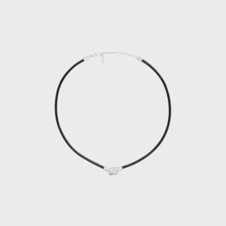 Knot Necklace in Calfskin and Brass with Rhodium Finish