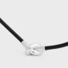 Knot Necklace in Calfskin and Brass with Rhodium Finish