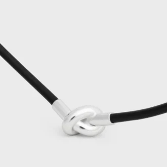 Knot Necklace in Calfskin and Brass with Rhodium Finish