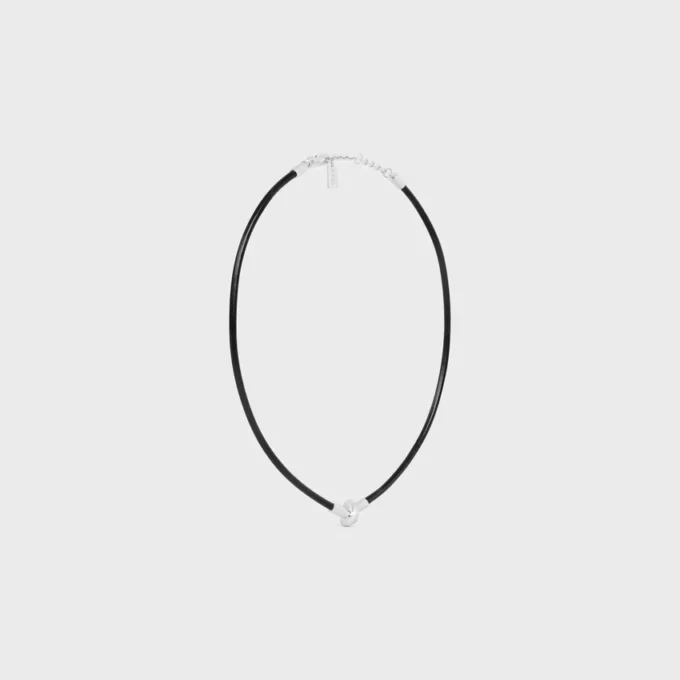Knot Necklace in Calfskin and Brass with Rhodium Finish