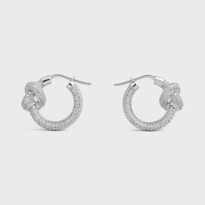 Knot Sparkle Hoops in Strass and Brass with Rhodium Finish Knot Sparkle Hoops in Strass and Brass with Rhodium Finish