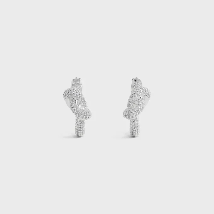 Knot Sparkle Hoops in Strass and Brass with Rhodium Finish Knot Sparkle Hoops in Strass and Brass with Rhodium Finish