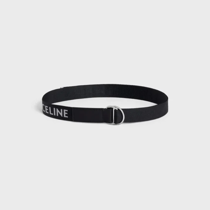 Large 30Mm Double Ring Belt in Jacquard Textile and Calfskin Large 30Mm Double Ring Belt in Jacquard Textile and Calfskin