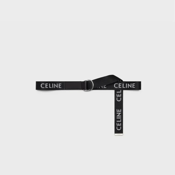 Large 30Mm Double Ring Belt in Jacquard Textile and Calfskin Large 30Mm Double Ring Belt in Jacquard Textile and Calfskin