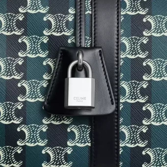 Large Boston in Striped Triomphe Canvas and Calfskin Large Boston in Striped Triomphe Canvas and Calfskin