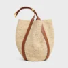 Large Drop Bucket Bag in Raffia and Calfskin Large Drop Bucket Bag in Raffia and Calfskin