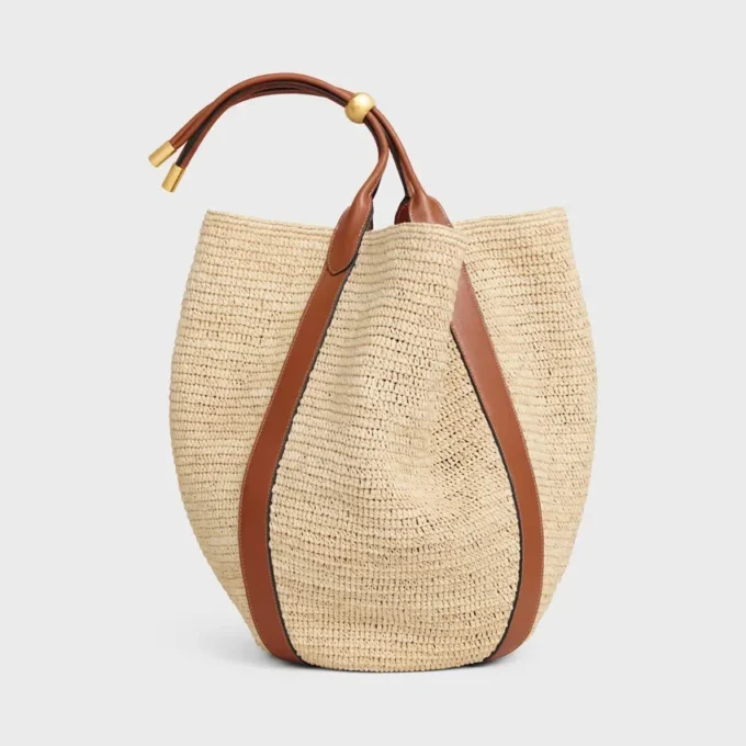 Large Drop Bucket Bag in Raffia and Calfskin Large Drop Bucket Bag in Raffia and Calfskin