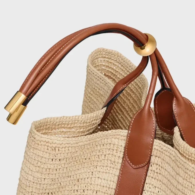 Large Drop Bucket Bag in Raffia and Calfskin Large Drop Bucket Bag in Raffia and Calfskin