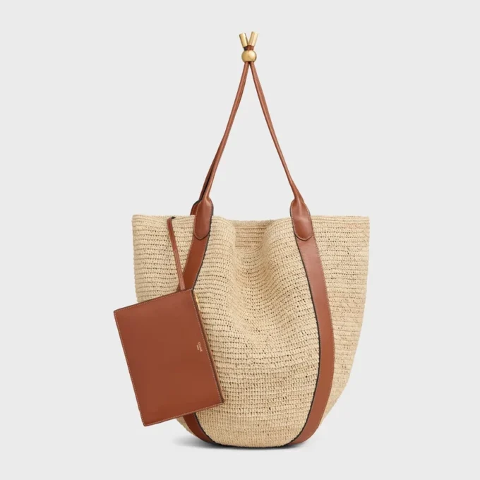 Large Drop Bucket Bag in Raffia and Calfskin Large Drop Bucket Bag in Raffia and Calfskin