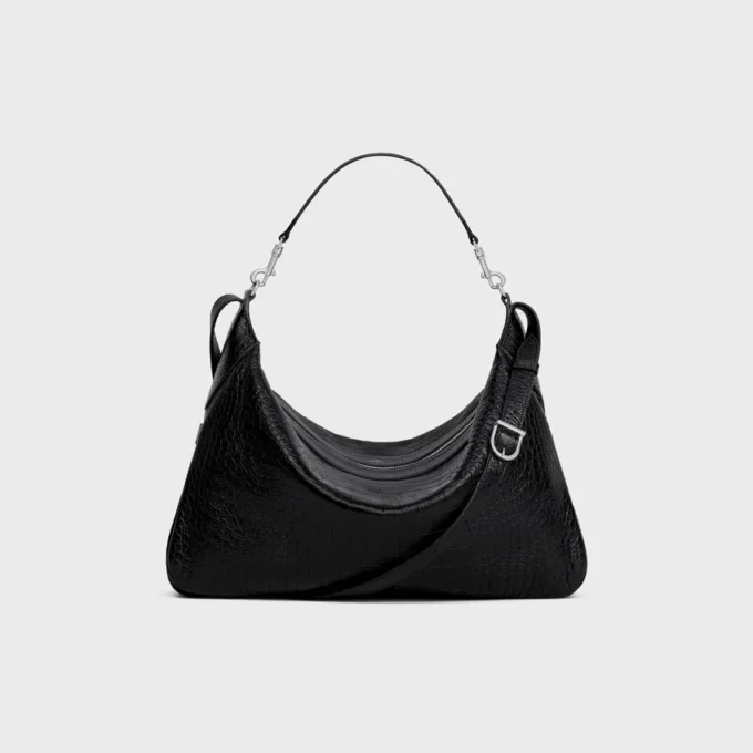 Large Strap Romy in Crocodile Embossed Deerskin Large Strap Romy in Crocodile Embossed Deerskin