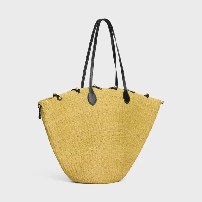 Large Triomphe Beads Basket in Sisal and Calfskin