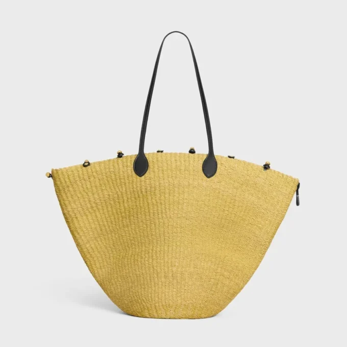 Large Triomphe Beads Basket in Sisal and Calfskin