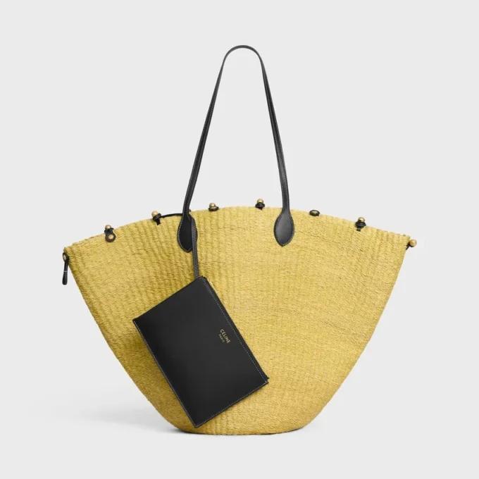 Large Triomphe Beads Basket in Sisal and Calfskin