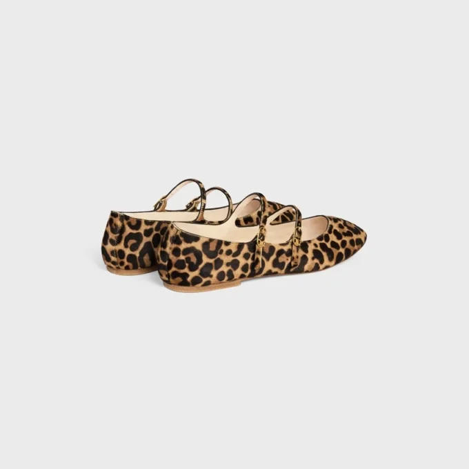 Les Ballerines Celine Double Strap Ballerina in Leopard Printed Hairy Calfskin Les Ballerines Celine Double Strap Ballerina in Leopard Printed Hairy Calfskin