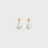 Les Perles Celine Baroque Earrings in Brass with Gold Finish and Cultured Pearls Les Perles Celine Baroque Earrings in Brass with Gold Finish and Cultured Pearls