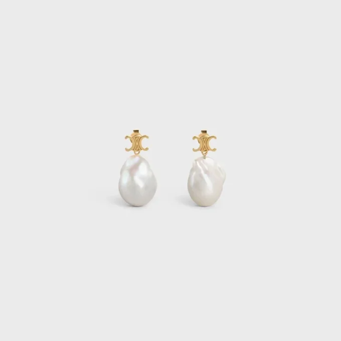 Les Perles Celine Baroque Earrings in Brass with Gold Finish and Cultured Pearls Les Perles Celine Baroque Earrings in Brass with Gold Finish and Cultured Pearls