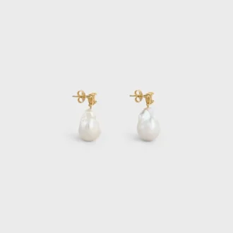 Les Perles Celine Baroque Earrings in Brass with Gold Finish and Cultured Pearls