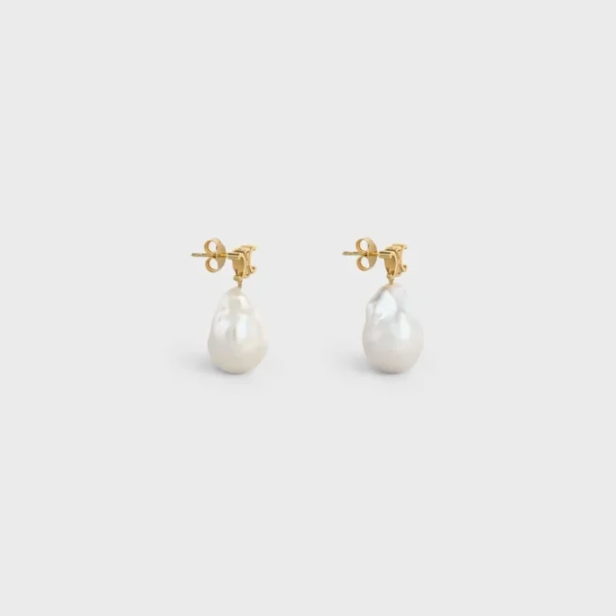Les Perles Celine Baroque Earrings in Brass with Gold Finish and Cultured Pearls Les Perles Celine Baroque Earrings in Brass with Gold Finish and Cultured Pearls