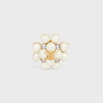 Les Perles Celine Brooch in Strass, Resin Pearls, Brass with Gold Finish and Steel