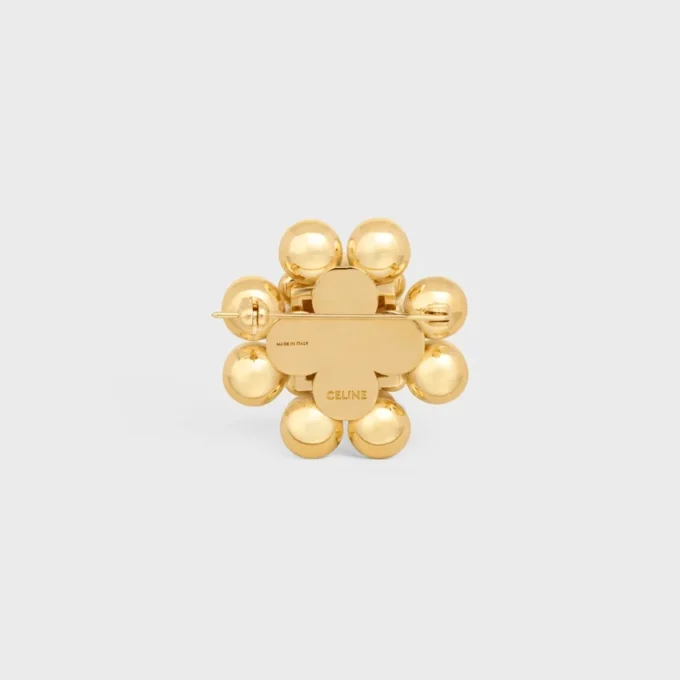 Les Perles Celine Brooch in Strass, Resin Pearls, Brass with Gold Finish and Steel Les Perles Celine Brooch in Strass, Resin Pearls, Brass with Gold Finish and Steel