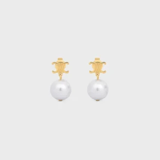 Les Perles Celine Earrings in Brass with Gold Finish and Resin Pearls