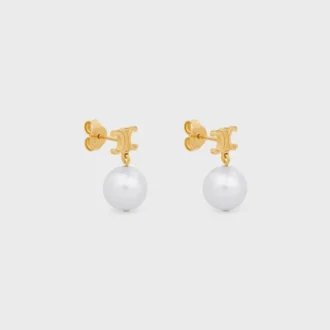 Les Perles Celine Earrings in Brass with Gold Finish and Resin Pearls