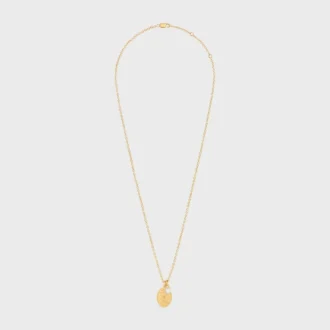 Les Perles Celine Medal Necklace in Resin Pearl and Brass with Gold Finish