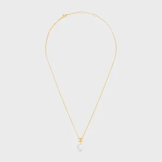 Les Perles Celine Necklace in Resin Pearl and Brass with Gold Finish