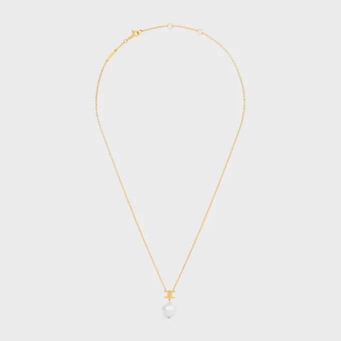 Les Perles Celine Necklace in Resin Pearl and Brass with Gold Finish