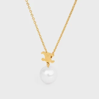Les Perles Celine Necklace in Resin Pearl and Brass with Gold Finish