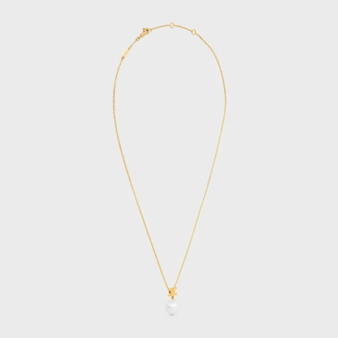 Les Perles Celine Necklace in Resin Pearl and Brass with Gold Finish