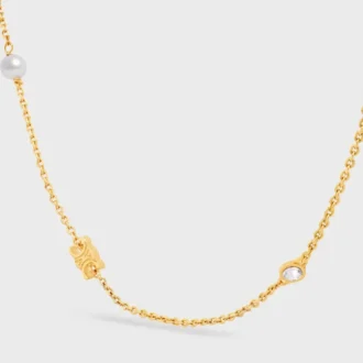 Les Perles Celine Necklace in Strass, Resin Pearls and Brass with Gold Finish