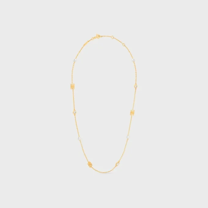 Les Perles Celine Necklace in Strass, Resin Pearls and Brass with Gold Finish